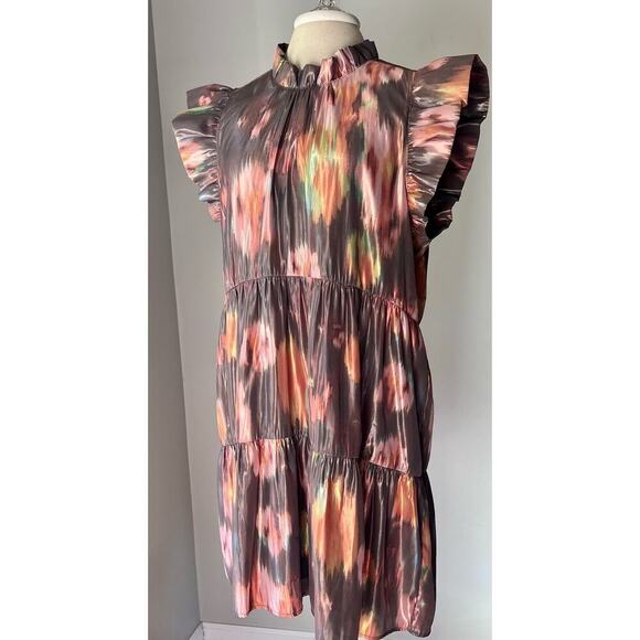 Shimmery Marie Oliver Metallic Tiered Taren Dress in Sapphire Size Large - Picture 1 of 17